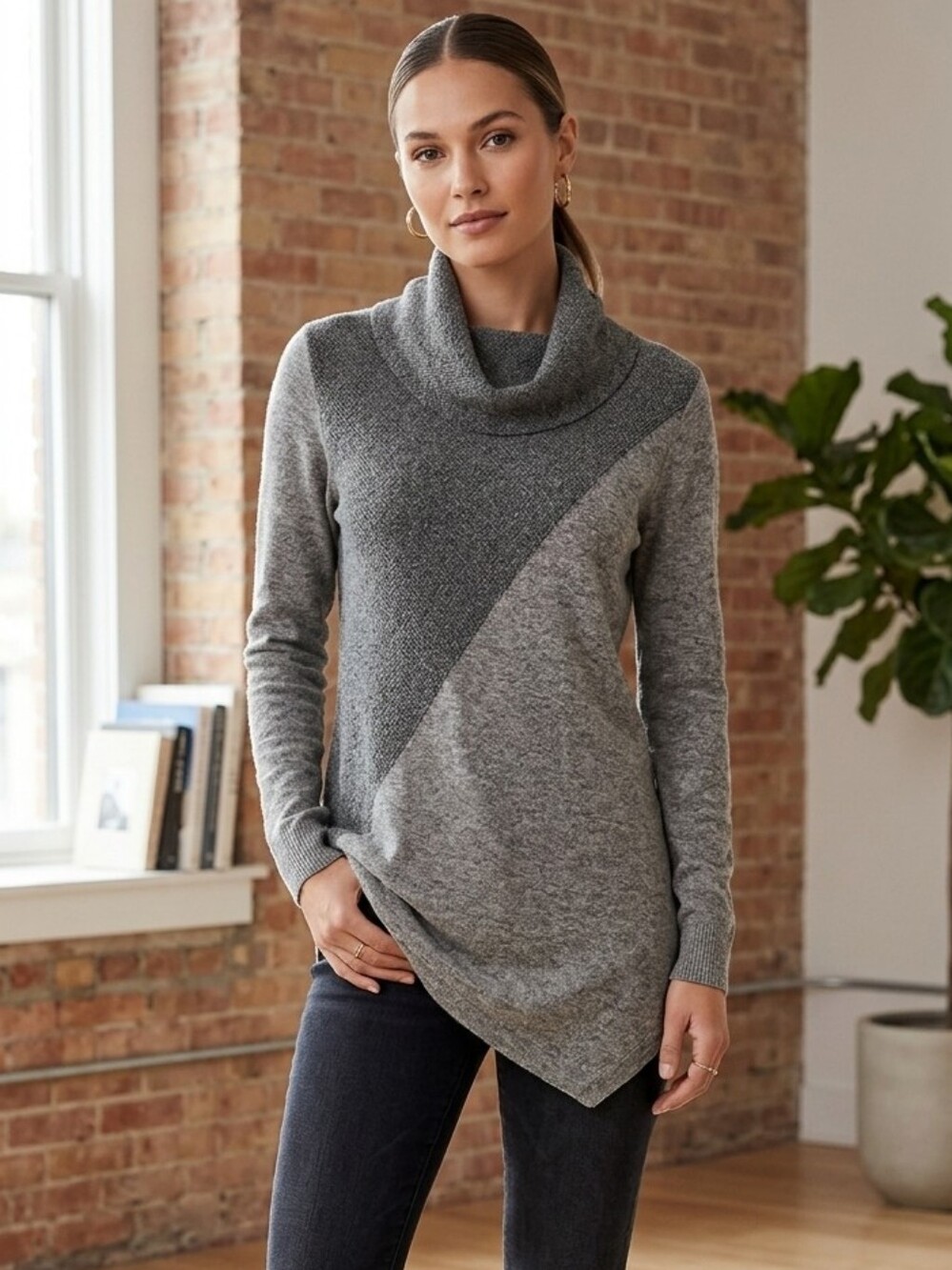 United States Sweaters Gray Cowl Neck Turtleneck